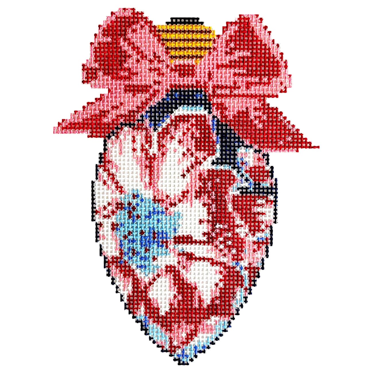 Bow Bulb, Pink Floral Painted Canvas Blue Waters Needlepoint  - 1