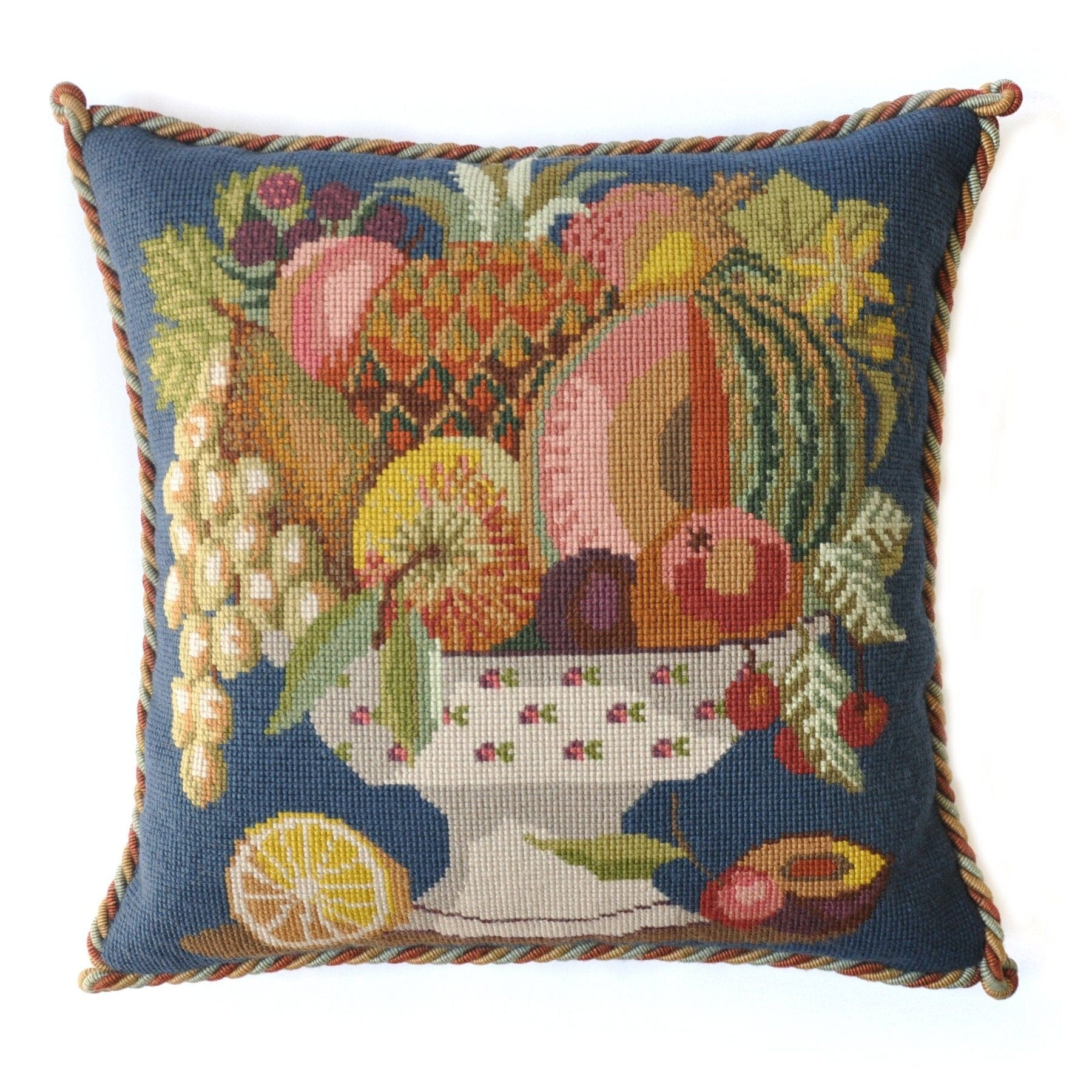 Bowl of Fruit Needlepoint Kit Kits Elizabeth Bradley Design Dark Blue 
