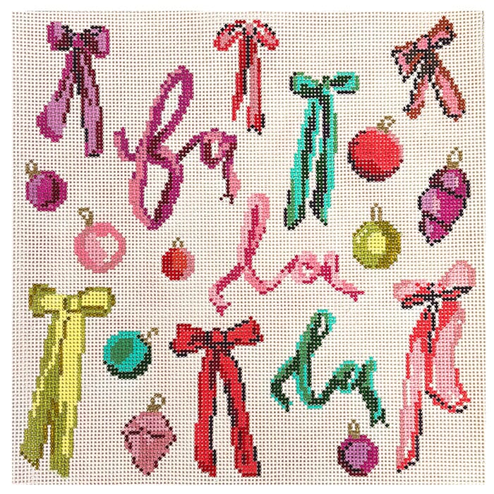 Bows & Baubles 10" Square Painted Canvas Rachel Barri Designs 
