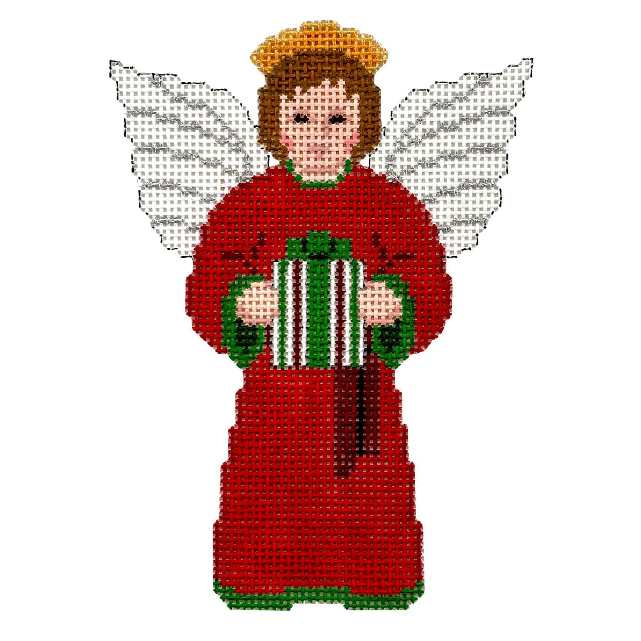 Boy Angel with Present, Red Painted Canvas Susan Roberts Needlepoint Designs Inc.  - 1
