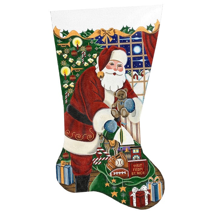 Boys Christmas Stocking TTR on 18 Painted Canvas Rebecca Wood Designs 
