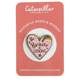 Brave and Strong Heart Enamel Needleminder Accessories Caterpillar Cross 
