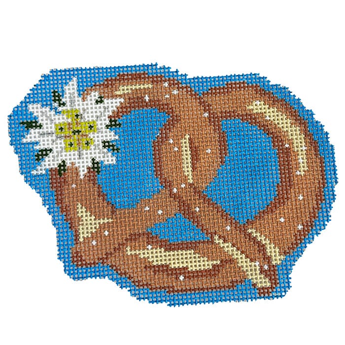 Brez'n (Pretzel w/ Edelweiss) Painted Canvas Blue Ridge Stitchery 