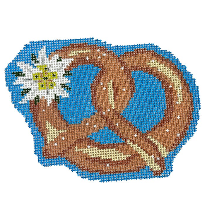 Brez'n (Pretzel w/ Edelweiss) Painted Canvas Blue Ridge Stitchery 
