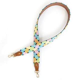 Bright Woven Ribbon Crossbody Strap Printed Canvas Two Sisters Needlepoint 

