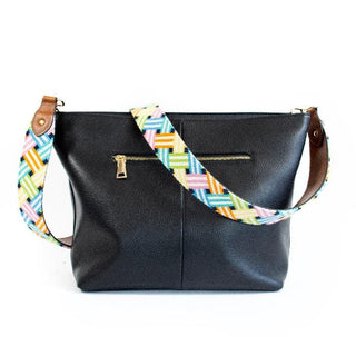 Bright Woven Ribbon Crossbody Strap Printed Canvas Two Sisters Needlepoint 
