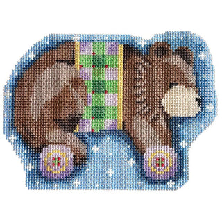 Brown Bear on Wheels Ornament Printed Canvas Two Sisters Needlepoint 
