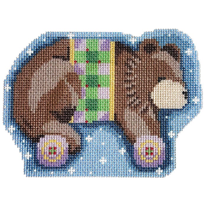 Brown Bear on Wheels Ornament Printed Canvas Two Sisters Needlepoint 
