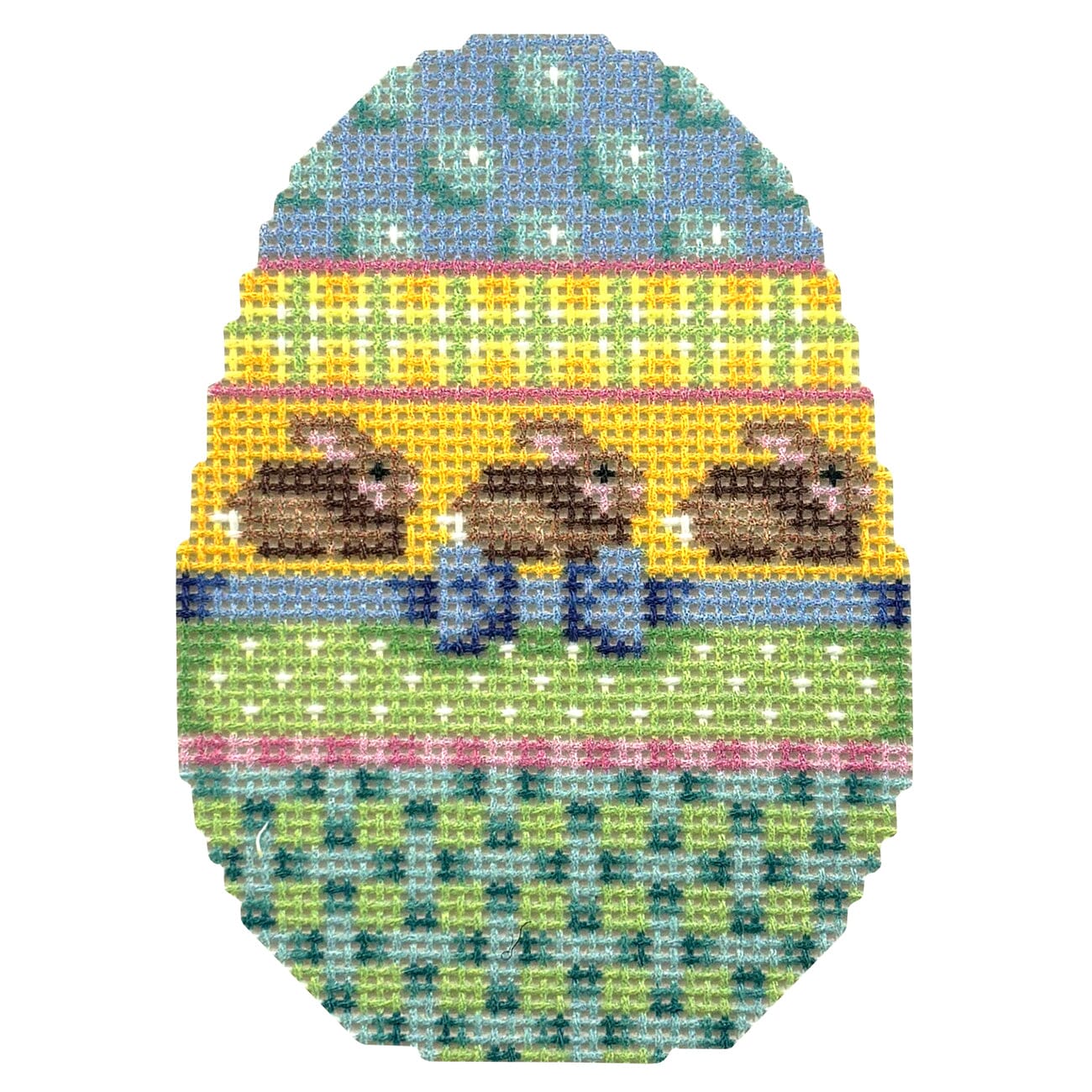 Brown Bunnies/Dots Eggs Printed Canvas Two Sisters Needlepoint 
