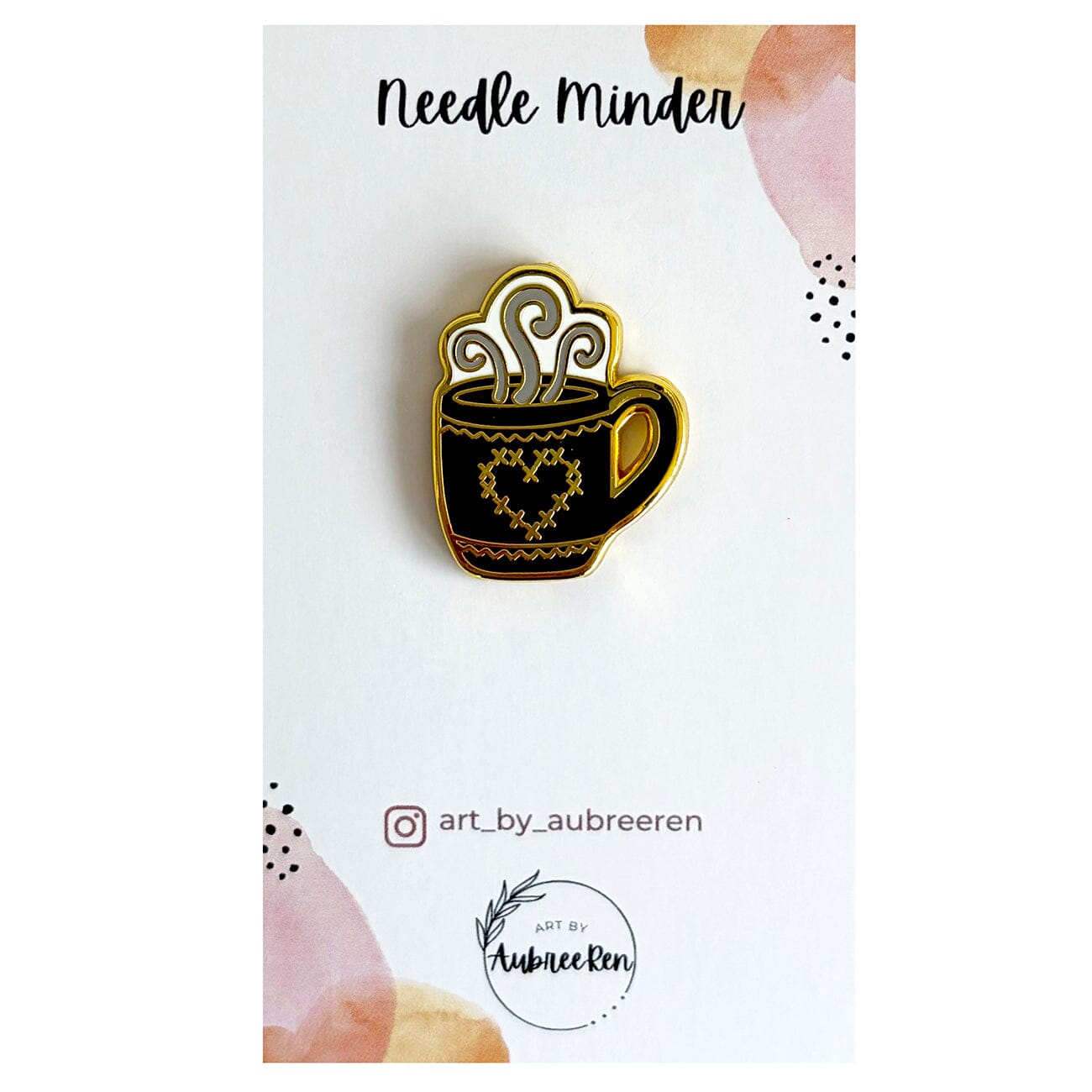 Brown Heart Mug Enamel Needleminder Accessories Art by AubreeRen 
