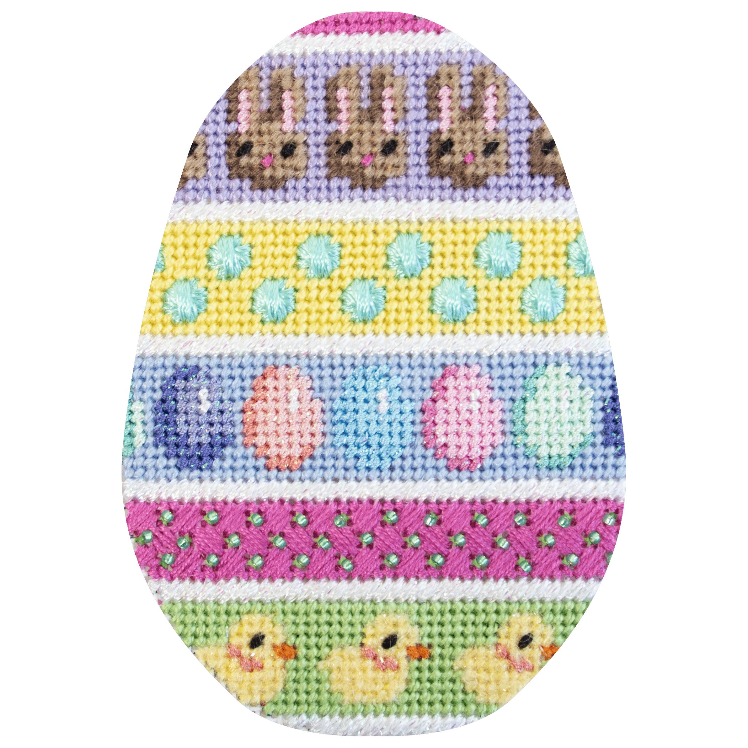 Bunnies/Eggs/Chicks Horizontal Striped Egg with Stitch Guide Painted Canvas Associated Talents 

