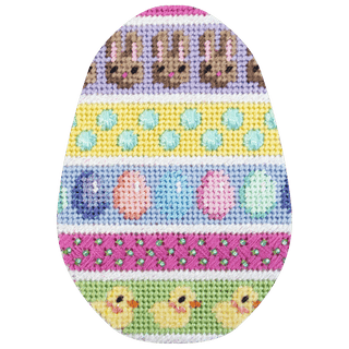 Bunnies/Eggs/Chicks Horizontal Striped Egg with Stitch Guide Painted Canvas Associated Talents 
