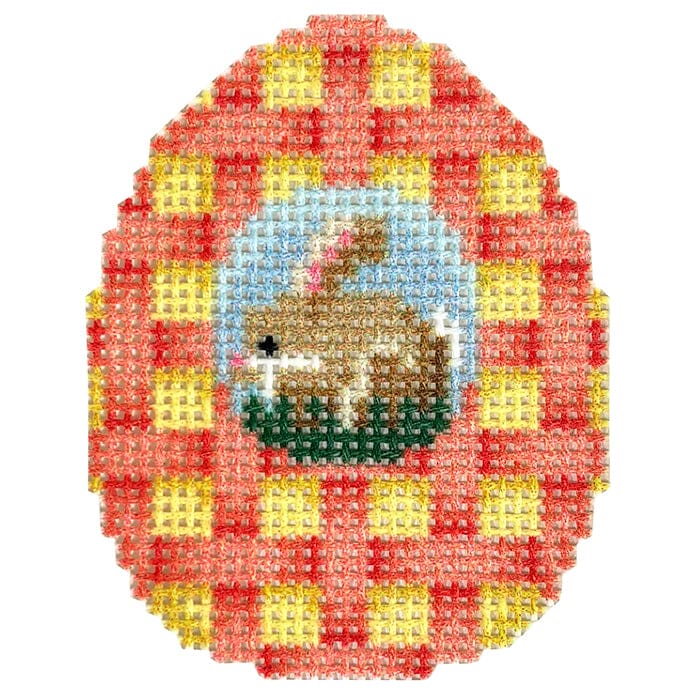 Bunny Cameo/Coral Lattice Mini Egg Printed Canvas Two Sisters Needlepoint 