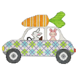 Bunny Car Painted Canvas Eye Candy Needleart 
