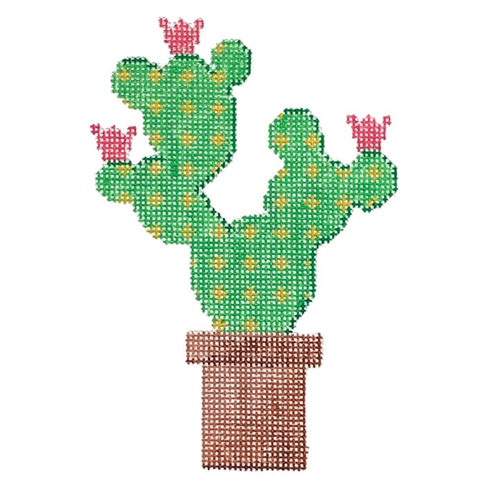Bunny Eared Cactus Ornament Painted Canvas Stitch Rock Designs  - 1