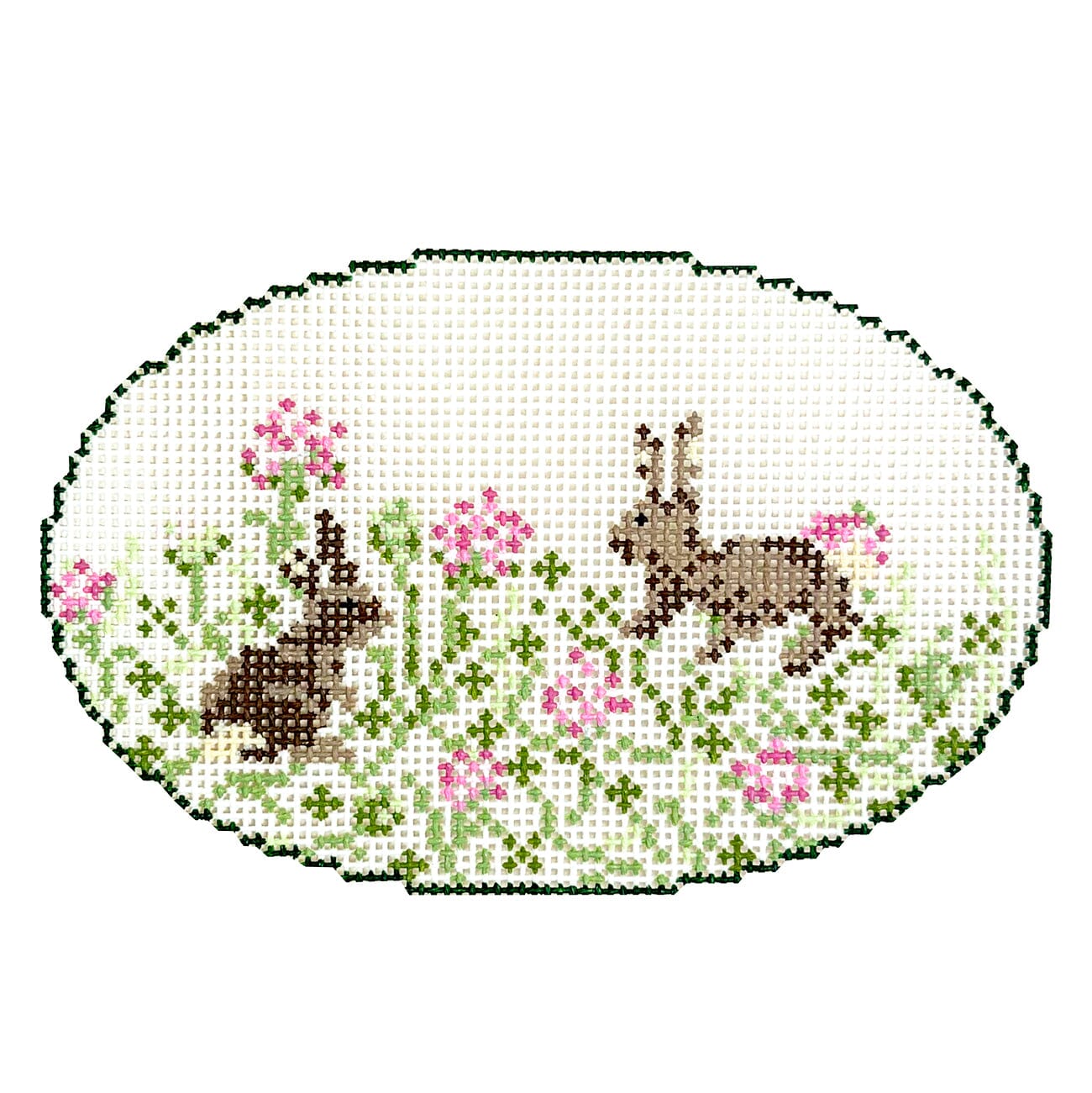 Bunny in Clover Oval Painted Canvas Goodpoint Needlepoint  - 1