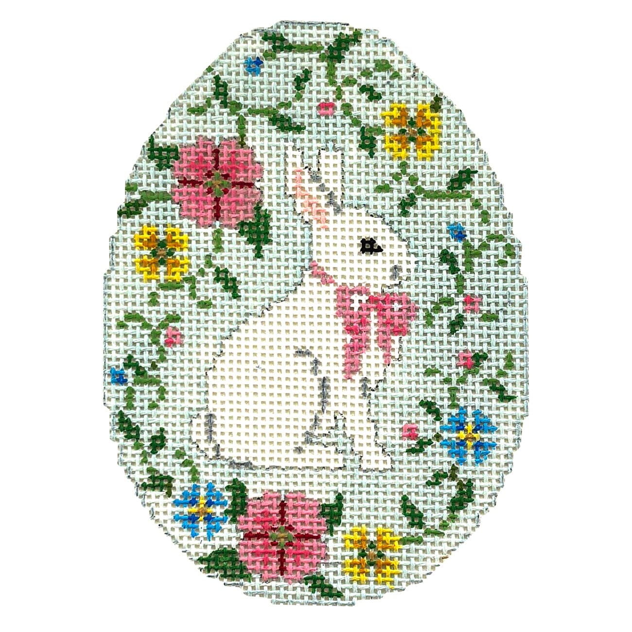 Bunny with Flower Vine, 4" Egg Painted Canvas Susan Roberts Needlepoint Designs Inc.  - 1