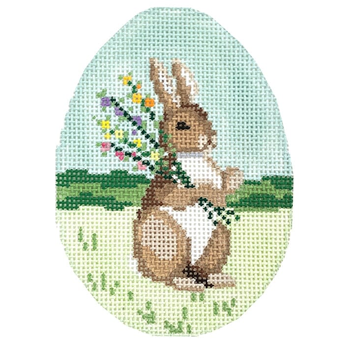 Bunny with Flowers Egg Painted Canvas Susan Roberts Needlepoint Designs Inc. 