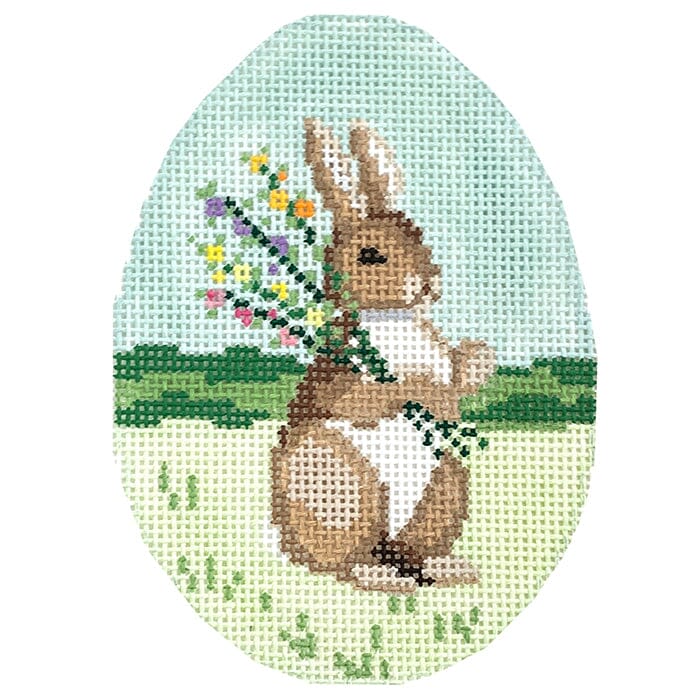 Bunny with Flowers Egg Painted Canvas Susan Roberts Needlepoint Designs Inc.  - 1