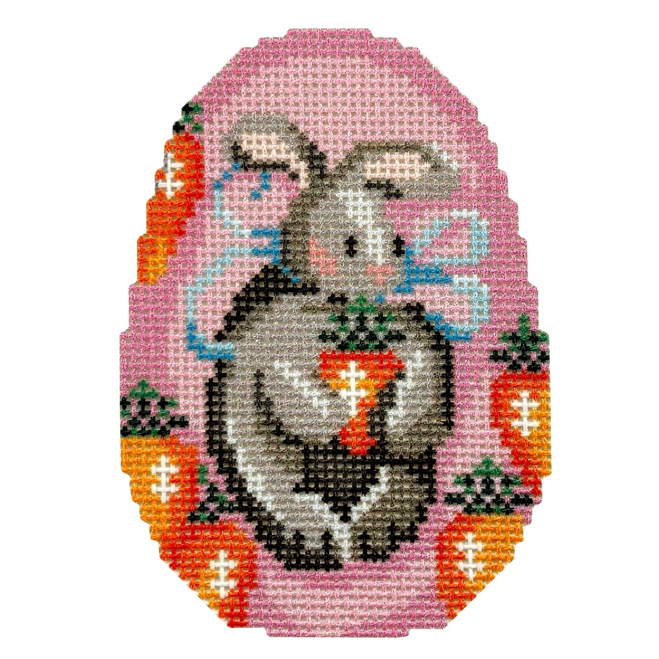 Bunny/Carrots Egg Printed Canvas Two Sisters Needlepoint  - 1