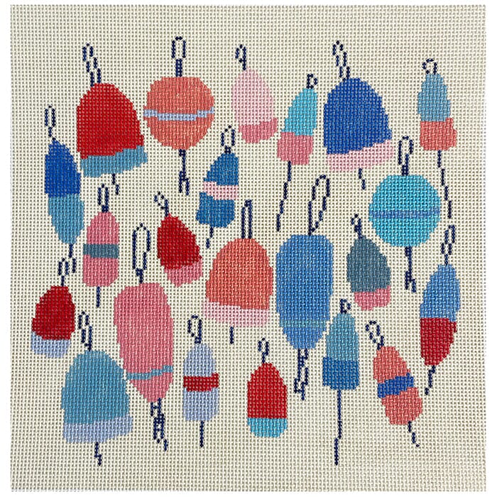 Buoys Pillow 10x10 Painted Canvas Mopsey Designs  - 1
