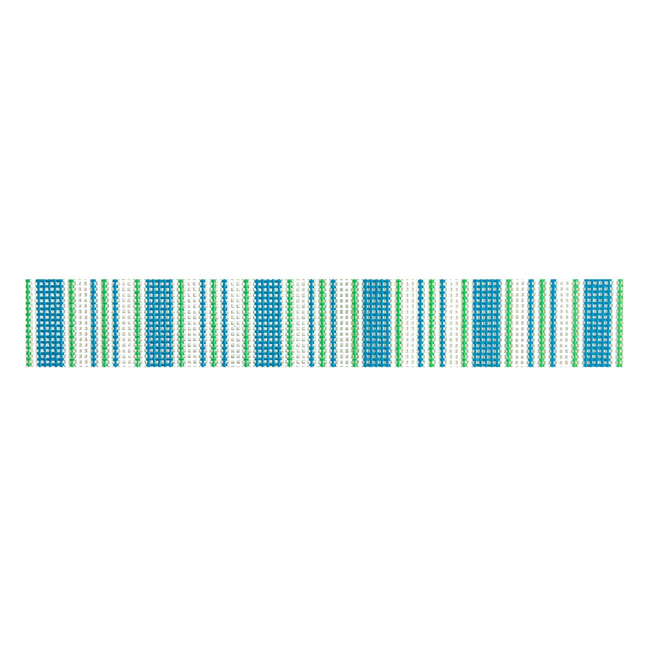 Cabana Stripe Key Fob   Blue / Green Painted Canvas Little Stitches Needleworks  - 1