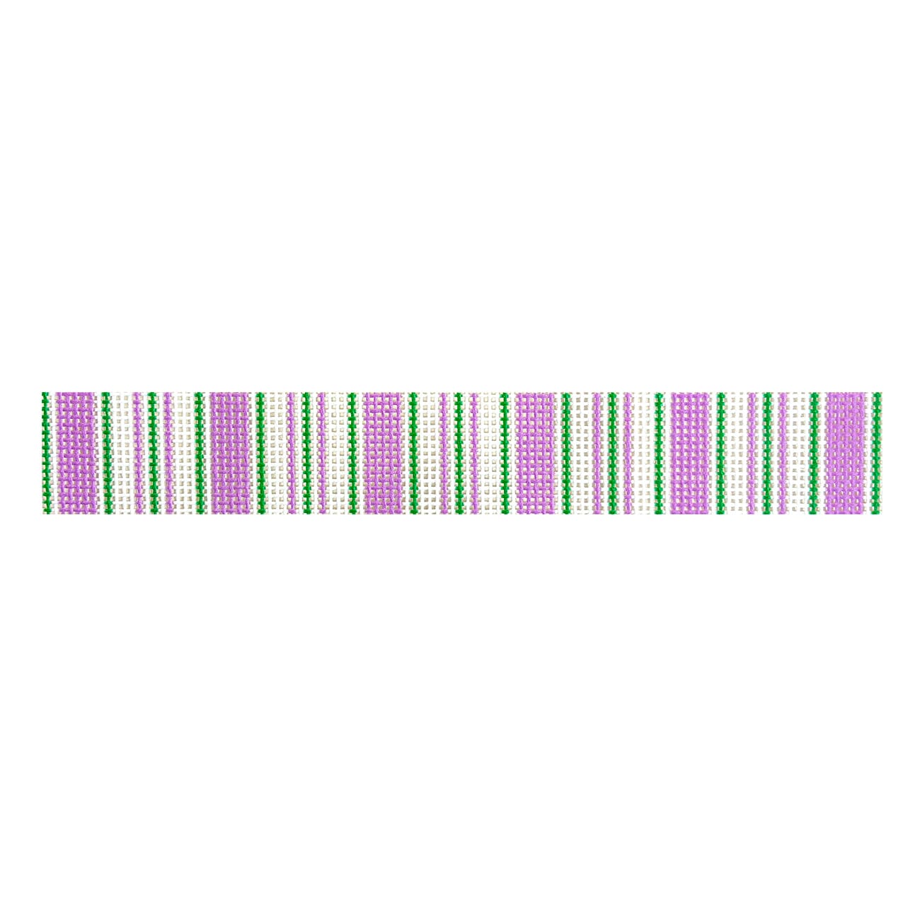 Cabana Stripe Key Fob   Lavender / Green Painted Canvas Little Stitches Needleworks  - 1