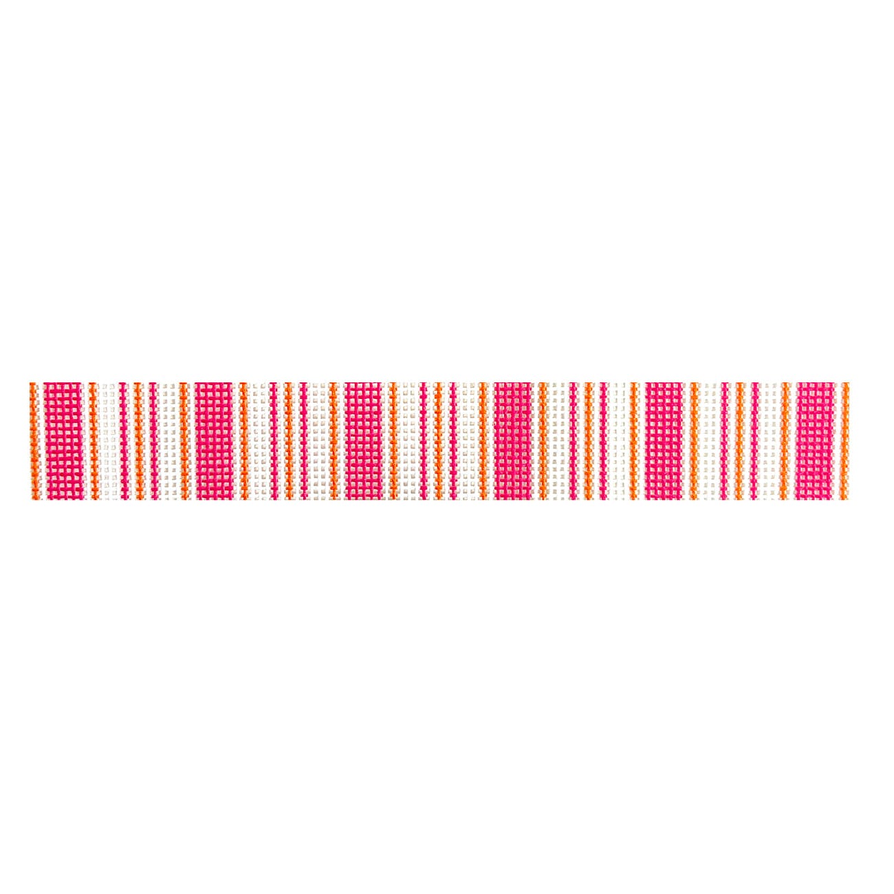 Cabana Stripe Key Fob   Pink / Tangerine Painted Canvas Little Stitches Needleworks  - 1