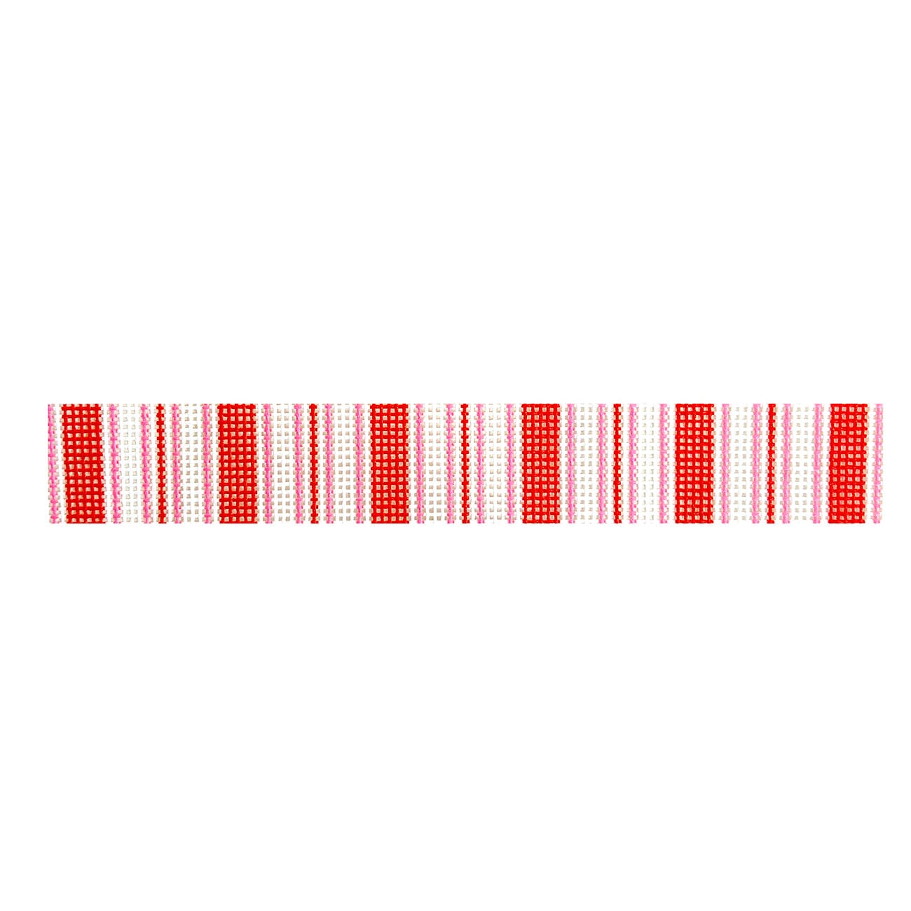 Cabana Stripe Key Fob   Red / Pink Painted Canvas Little Stitches Needleworks  - 1