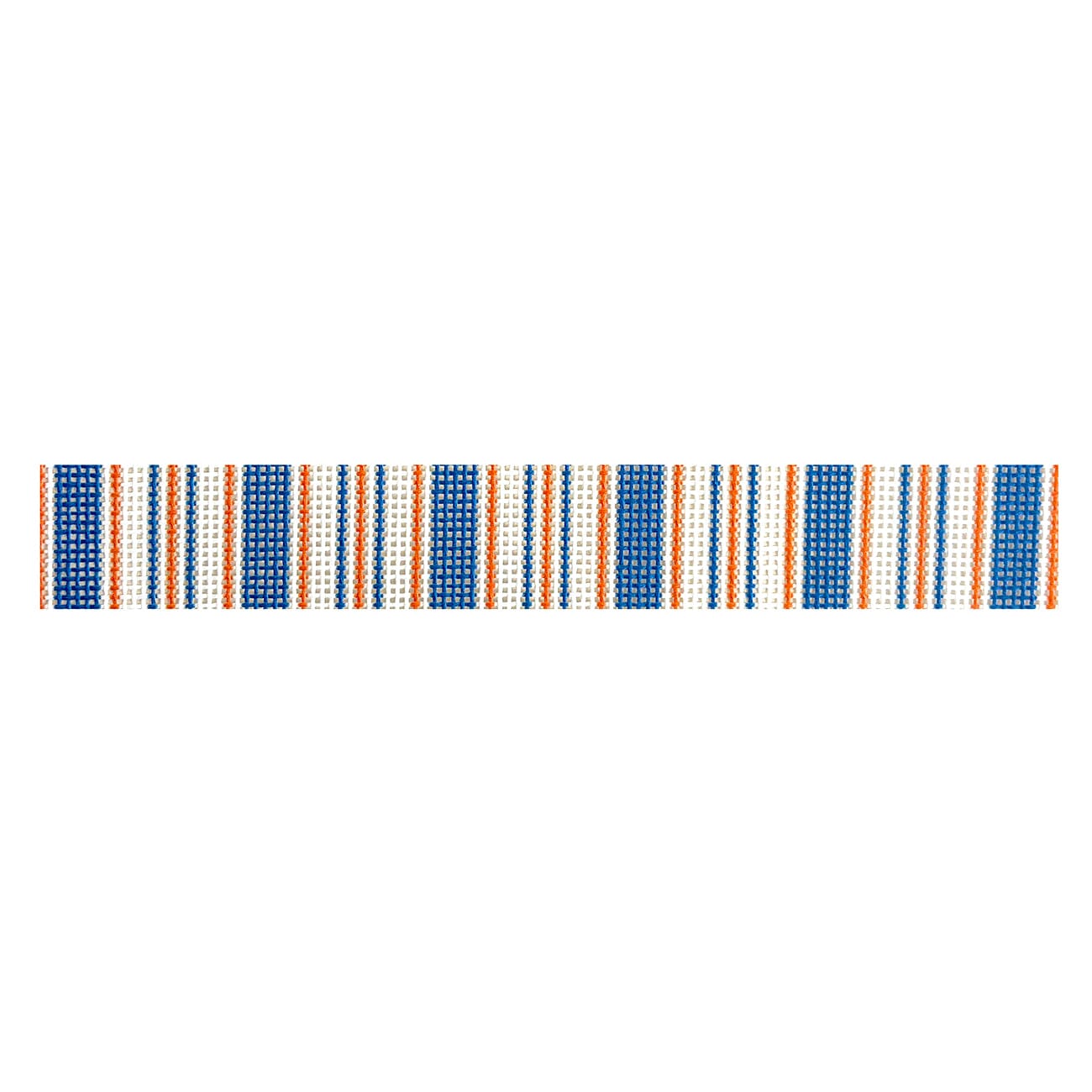 Cabana Stripe Key Fob   Royal Blue / Tangerine Painted Canvas Little Stitches Needleworks  - 1