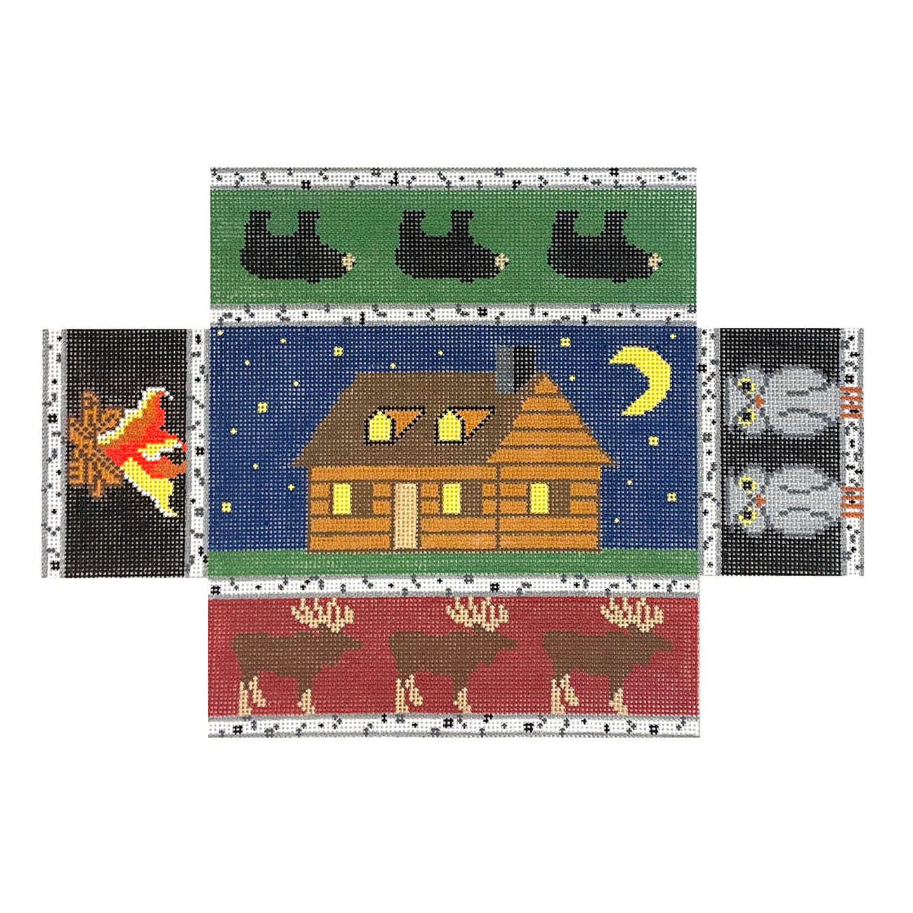 Cabin at Night Brick Cover Painted Canvas Silver Needle  - 1