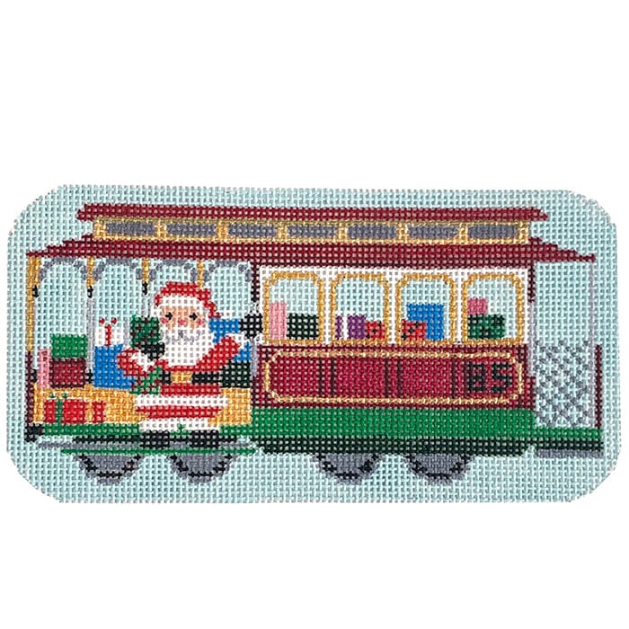 Cable Car Santa, Ornament #18 Painted Canvas Susan Roberts Needlepoint Designs Inc.  - 1