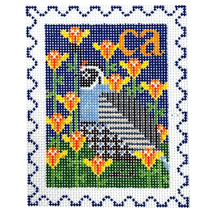 California State Bird & Flower Stamp w/Stitch Guide Painted Canvas Wipstitch Needleworks 