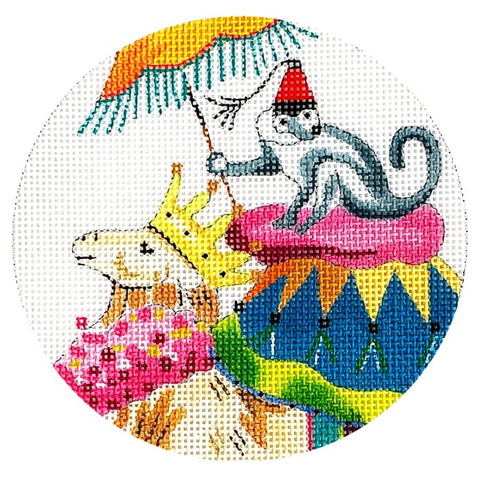 Camel & Monkey with Umbrella Round Painted Canvas Colors of Praise  - 1