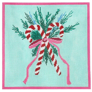 Candy Cane Bow 8" Square Painted Canvas Initial K Studio 
