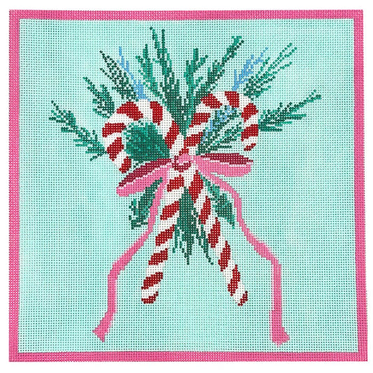 Candy Cane Bow 8" Square Painted Canvas Initial K Studio 