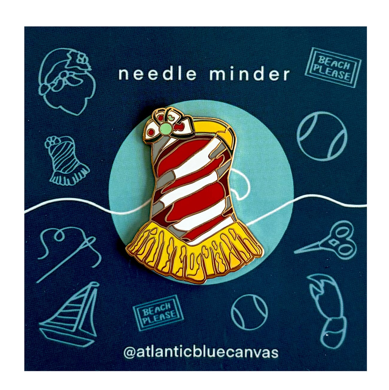 Candy Cane Dress Needleminder Accessories Atlantic Blue Canvas  - 1