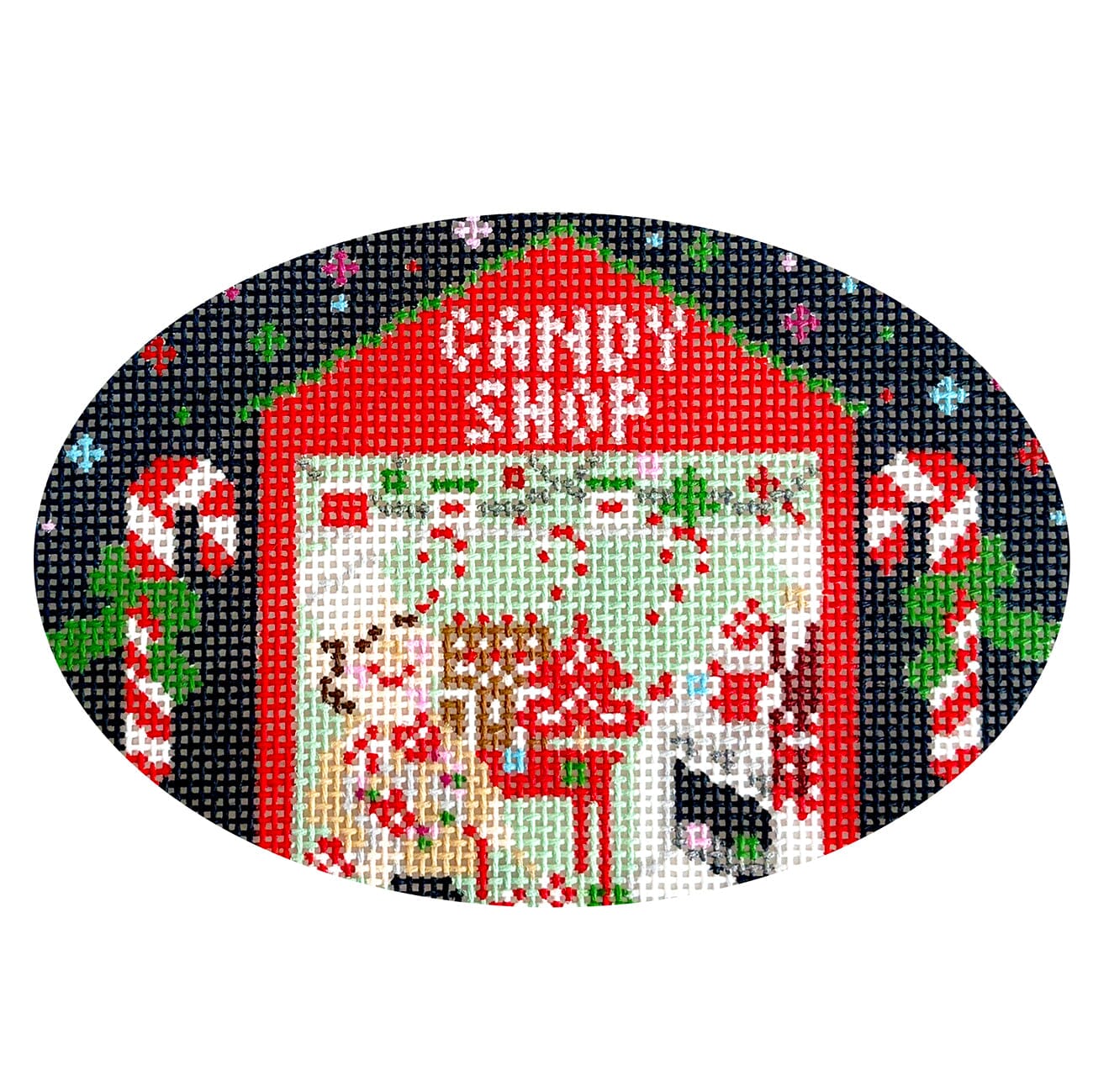Candy Cane Lane Oval Painted Canvas KCN Designers  - 1