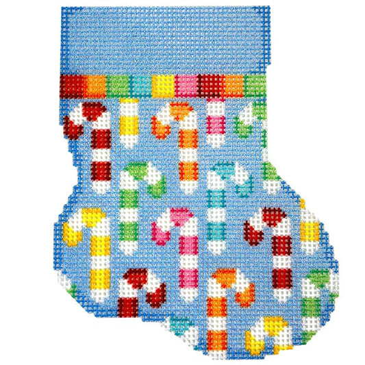 Candy Cane Repeat Mini Sock Printed Canvas Two Sisters Needlepoint 