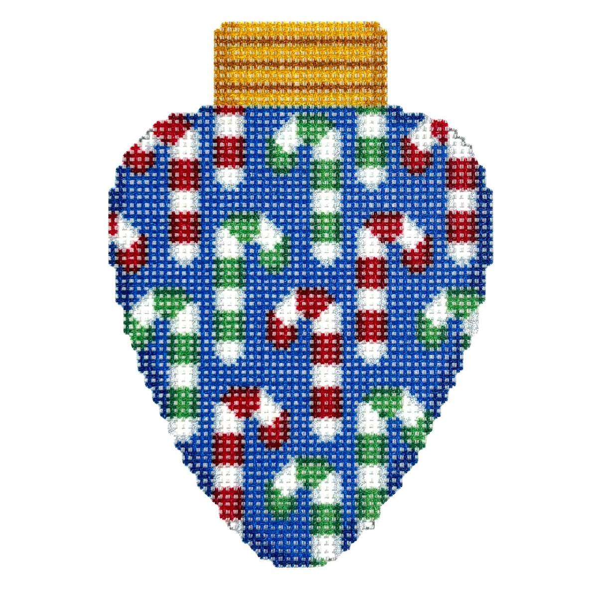 Candy Cane Repeat on Blue Lightbulb Printed Canvas Two Sisters Needlepoint  - 1