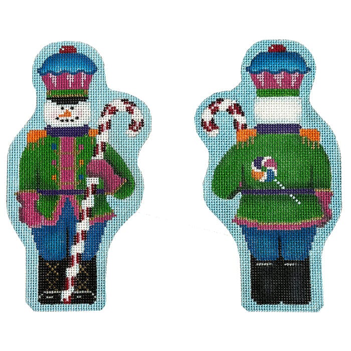 Candy Cane Snowman Sentry Front & Back Painted Canvas Pepperberry Designs 
