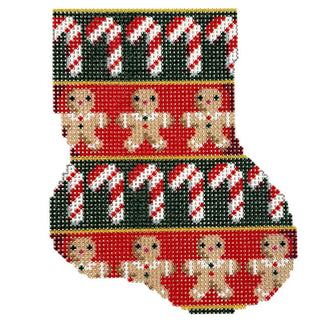 Candy Canes Cuff Mini Sock Printed Canvas Two Sisters Needlepoint 
