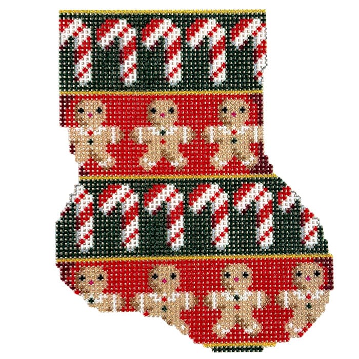 Candy Canes Cuff Mini Sock Printed Canvas Two Sisters Needlepoint 
