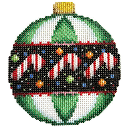 Candy/Green Stripes Ball Ornament Printed Canvas Two Sisters Needlepoint 