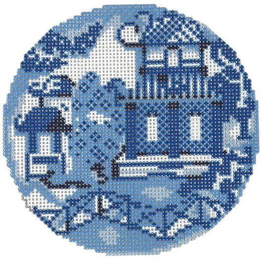 Canton Plate Round Printed Canvas Two Sisters Needlepoint 