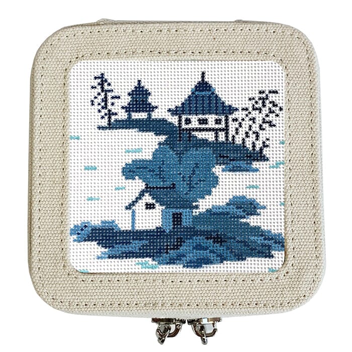 Canvas 3" Square Jewelry Box   Linen Leather Goods Rachel Barri Designs 
