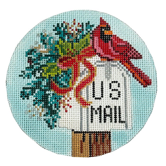 Cardinal & Mailbox Round Painted Canvas Alice Peterson Company 