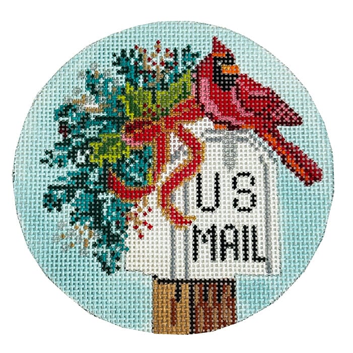 Cardinal & Mailbox Round Painted Canvas Alice Peterson Company  - 1