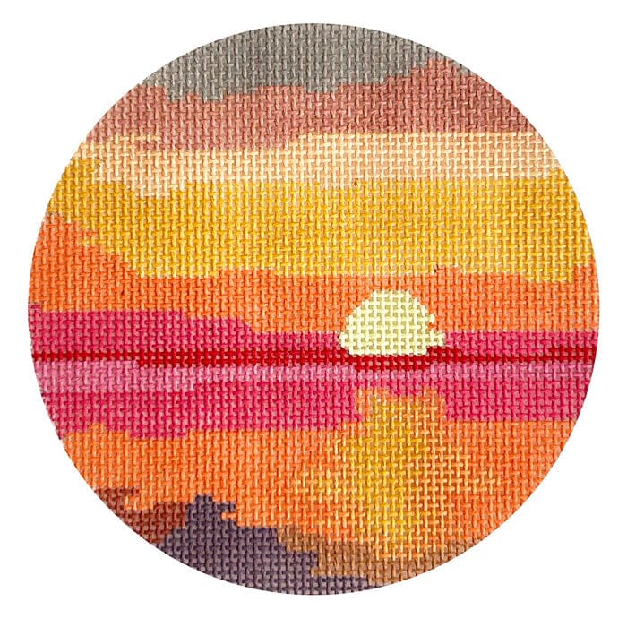 Caribbean Sunset Round Painted Canvas Atlantic Blue Canvas 