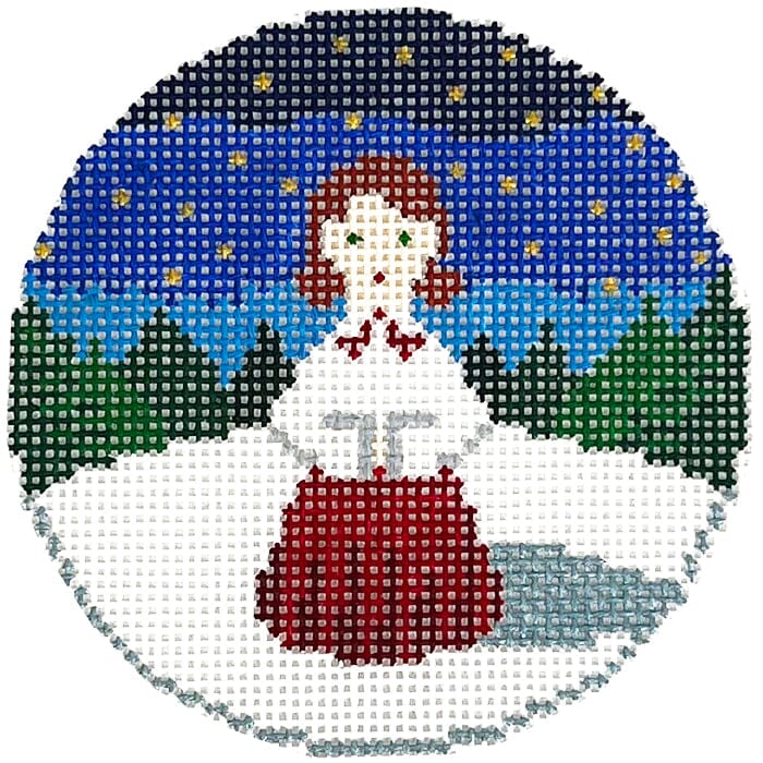 Caroler Brown Hair Painted Canvas Anne Fisher Needlepoint LLC  - 1